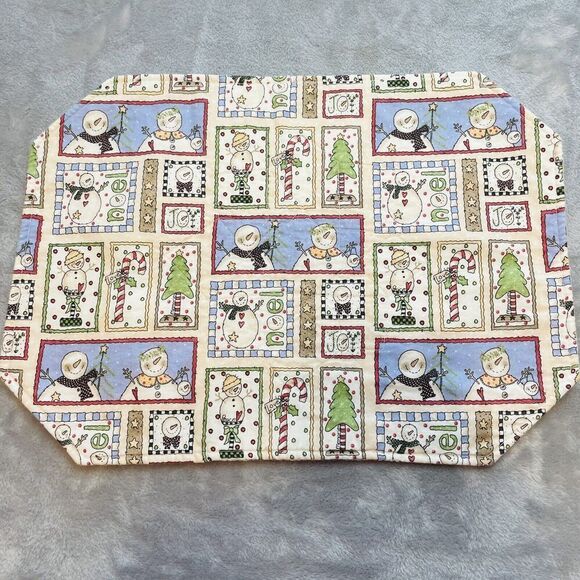 Holiday Christmas Placemat Set (6) Reversible Snowmen Joy Noel Mats Napkins - Picture 2 of 6